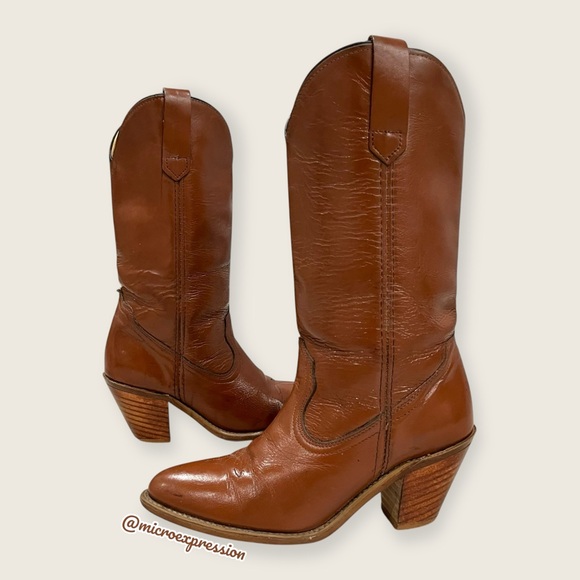 1990s Frye VINTAGE Pull On Brown Leather Low Heeled Cowboy Comfy Western Boot